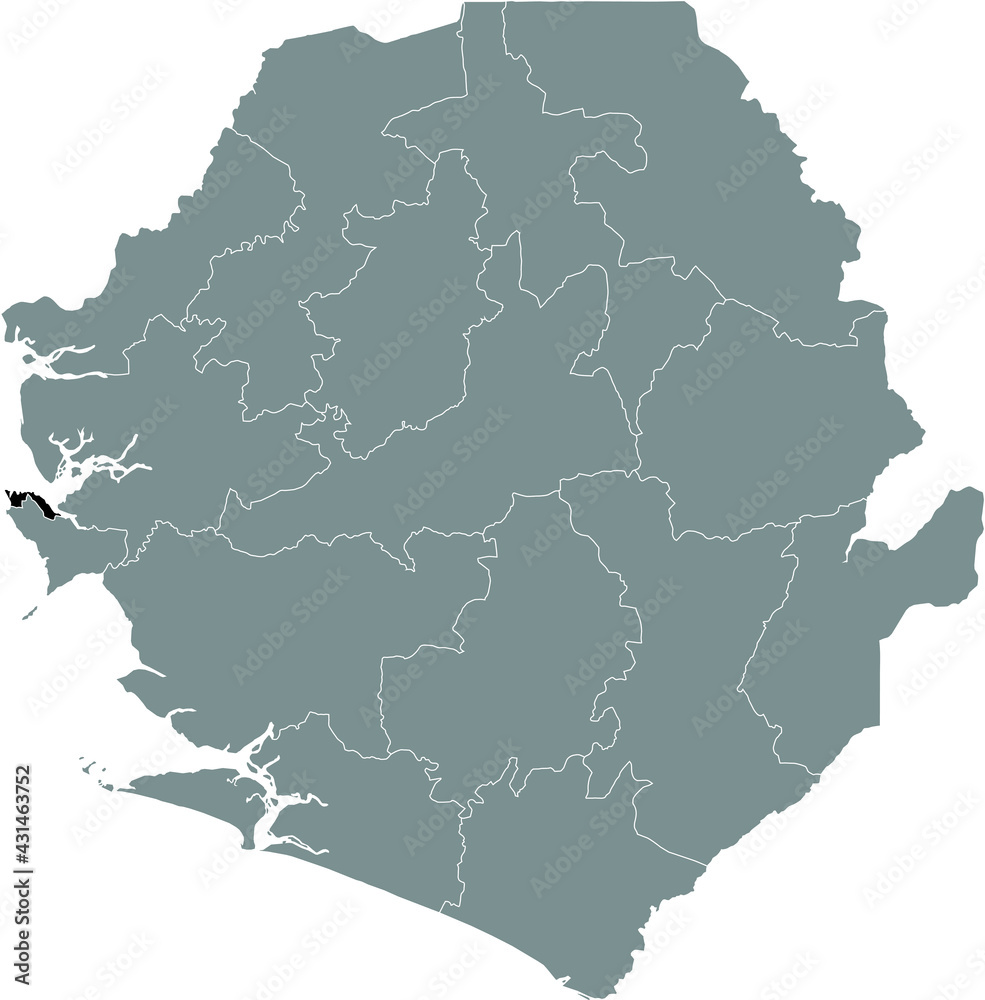 Black highlighted location map of the Sierra Leonean Western Area Urban district inside gray map of the Republic of Sierra Leone