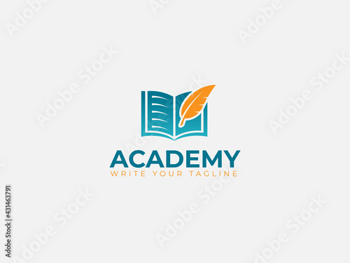 Education logo design with the book, Feathers.