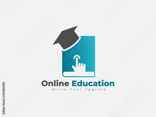 Education logo design, the concept for e-learning, online education, hat, book, hand cursor icon
