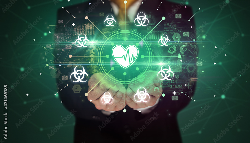 Hand holding healthcare icons concept Hand holding healthcare icons concept