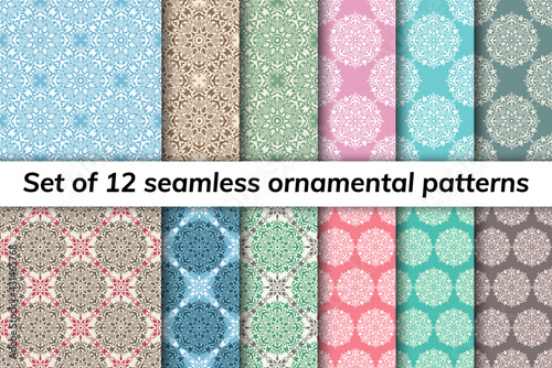 Pattern set arabic, indian, japanese, islamic motifs. Collection patterns. Mandala seamless pattern. Ethnic bohemian background. Cute paper background. Abstract flower