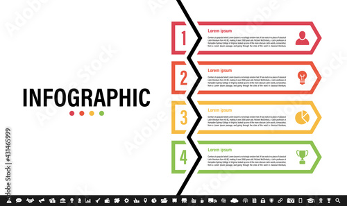 Infographic design business concept vector illustration with 4 steps or options or processes represent work flow or diagram or web button banner
