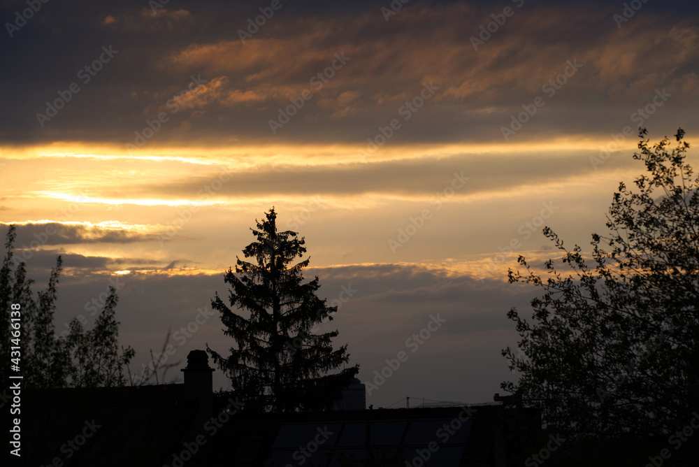 Beautiful dramatic dusk sky at City of Zurich. Photo taken April 29th, 2021, Zurich, Switzerland.