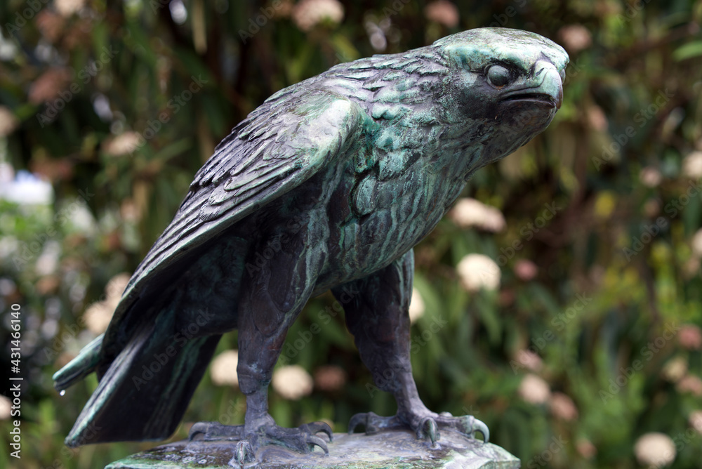 Fototapeta premium Bronze eagle sculpture on top of fountain at city of Zurich. Photo taken April 29th, 2021, Zurich, Switzerland.