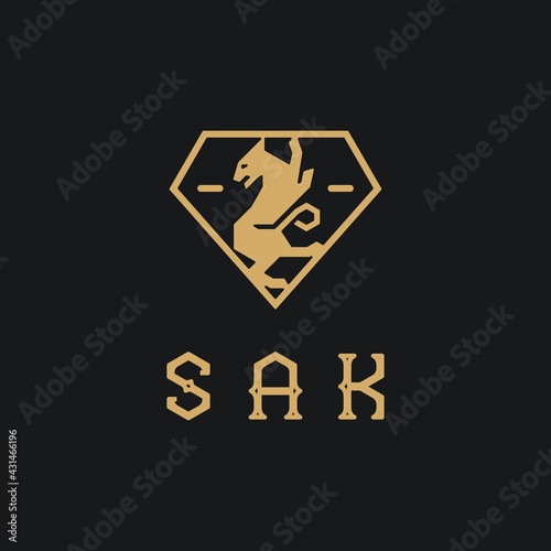 Logo for the ancient historical people 'sak'. Elements: Mythical leopard and diamond figure. Vector. photo