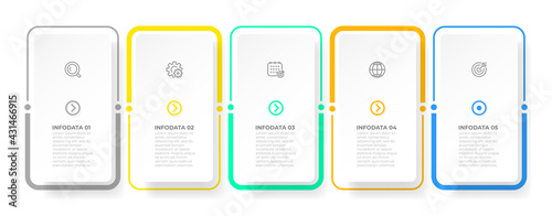 Timeline infographic label design with icon and thin line elements. Business concept with 5 options or steps.