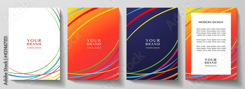 Modern creative rainbow cover design set. Abstract wavy colorful line pattern (curves). Creative stripe vector collection for business background, brochure template, booklet page