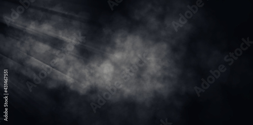 Abstract image of White smoke or mist and lighting effect in black background. 