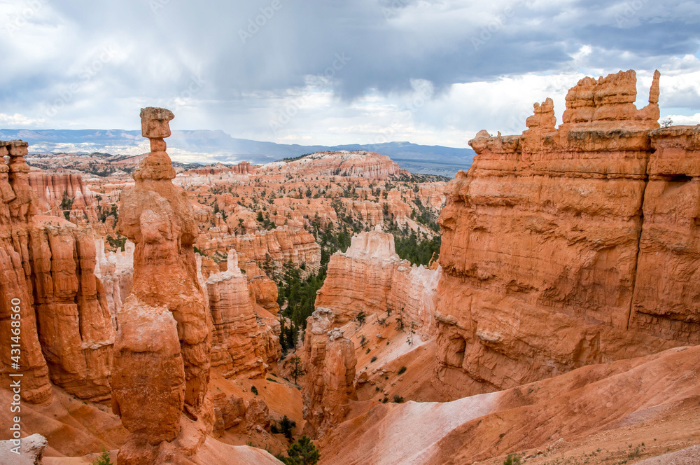 A natural rock formation of Red Rocks Hoodoos in Bryce Canyon National Park, Utah