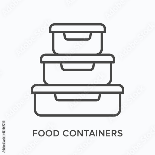 Food containers flat line icon. Vector outline illustration of lunchbox. Black thin linear pictogram for plastic meal storage