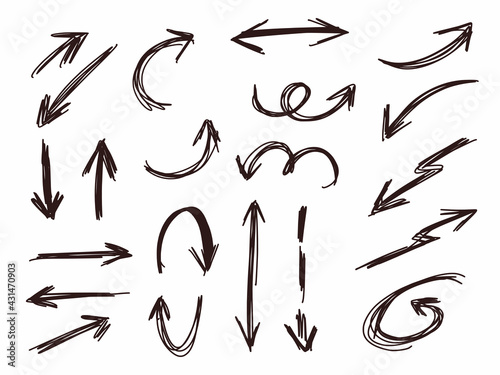 Sketch scribble arrow collection drawing set. Direction arrow sign icon.