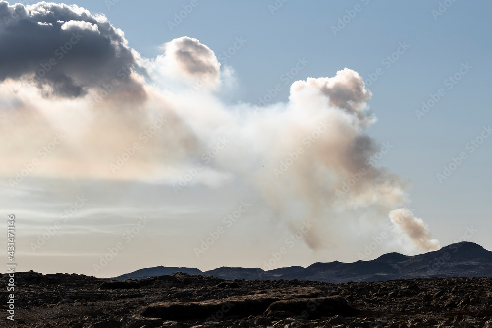 Clouds of smoke over the Fagradalsfjall volcano in Iceland Clouds of smoke over the Fagradalsfjall volcano in Iceland