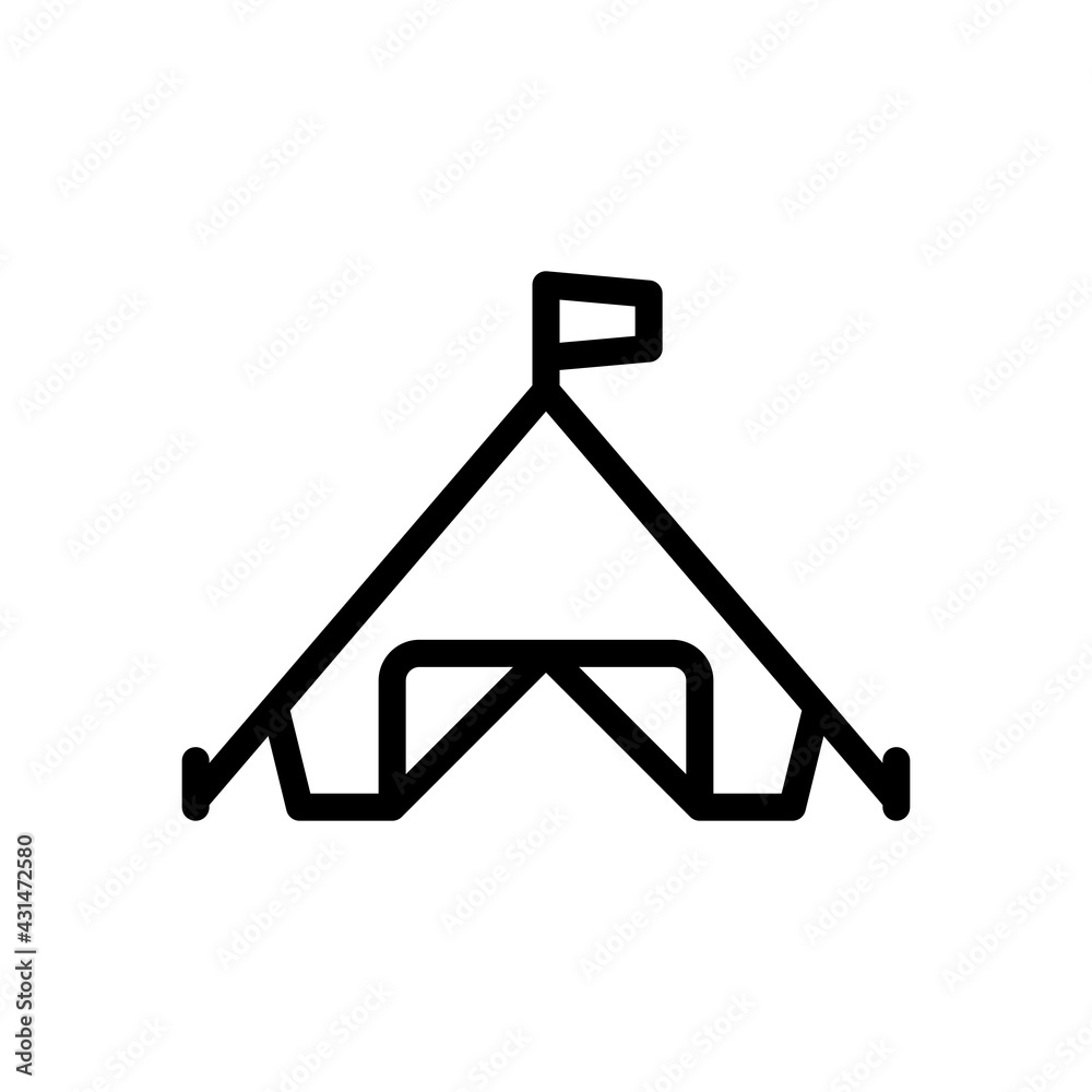 Camping tent, simple icon of tourism. Black linear icon with editable stroke on white background Camping tent, simple icon of tourism. Black linear icon with editable stroke on white background