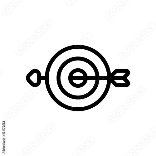 Target with arrow, focus on the objective, dart game, simple icon. Black linear icon with editable stroke on white background photo