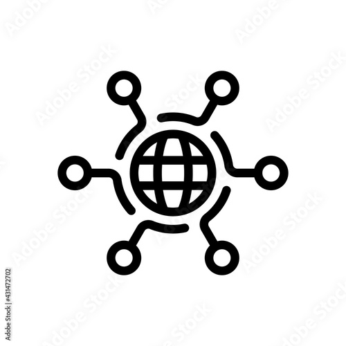 Digital technology, social network, global connect, simple business logo. Black linear icon with editable stroke on white background