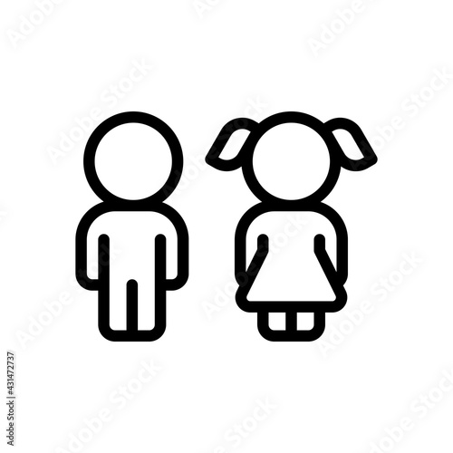 Boy and girl, two children, simple icon. Black linear icon with editable stroke on white background