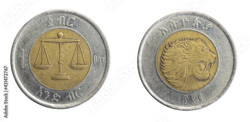 Wallpaper Mural Ethiopia one birr coin on white isolated background Torontodigital.ca