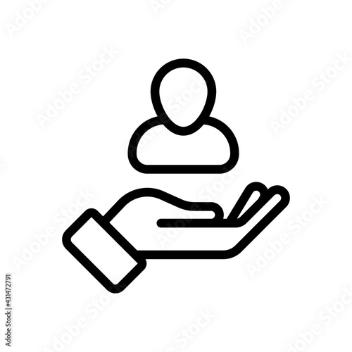 Customer retention, patient assistance, focus on service, business icon. Black linear icon with editable stroke on white background