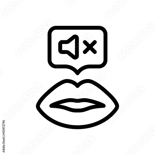Keeping silence, be quiet, silent please, shhh. Black linear icon with editable stroke on white background