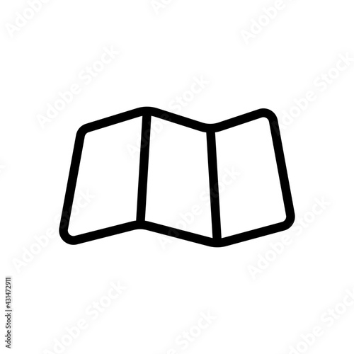 Paper map with pin, location by gps, simple landmark. Black linear icon with editable stroke on white background