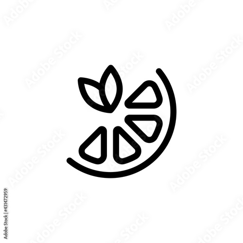 Orange slice, half lemon, fresh fruit, icon of food. Black linear icon with editable stroke on white background