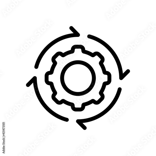 Workflow process, gear and arrows, automate business operation. Black linear icon with editable stroke on white background photo
