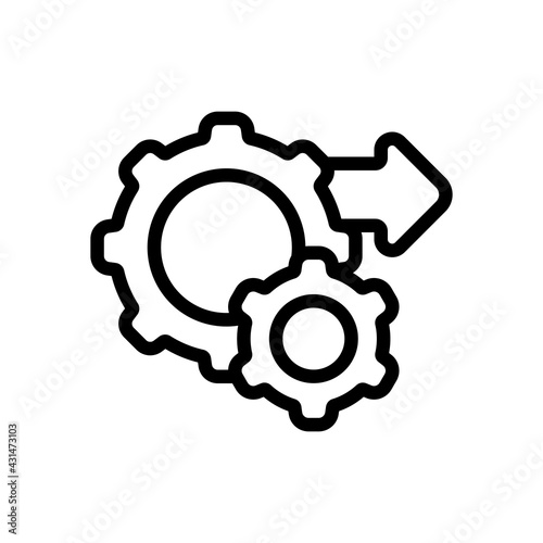 Workflow process, gear and arrows, automate business operation. Black linear icon with editable stroke on white background