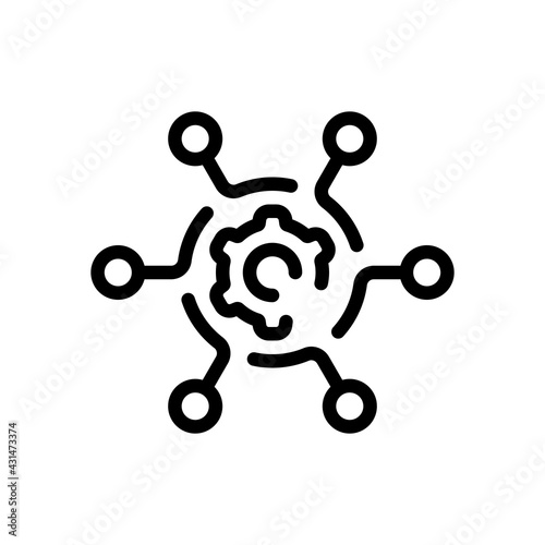 Execution process, implement ideas, gear icon. Black linear icon with editable stroke on white background
