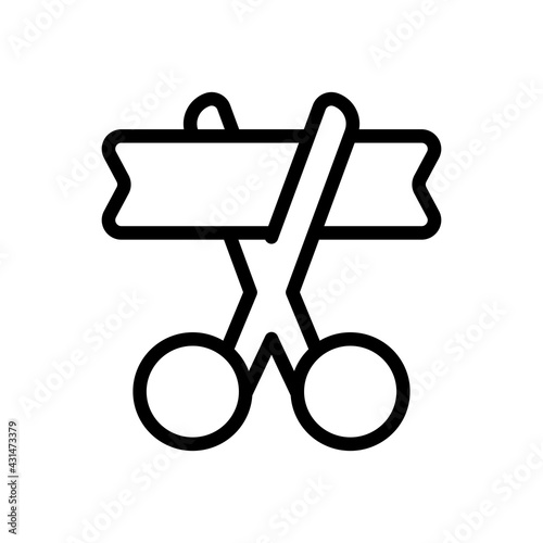 Grand opening, scissors and ribbon. Black linear icon with editable stroke on white background