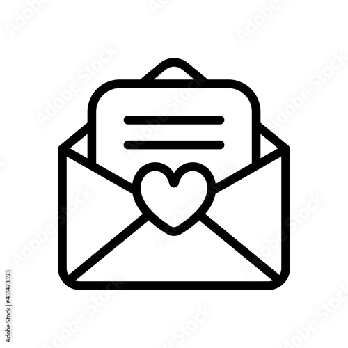 Inviting postcard, envelope with letter. Black linear icon with editable stroke on white background
