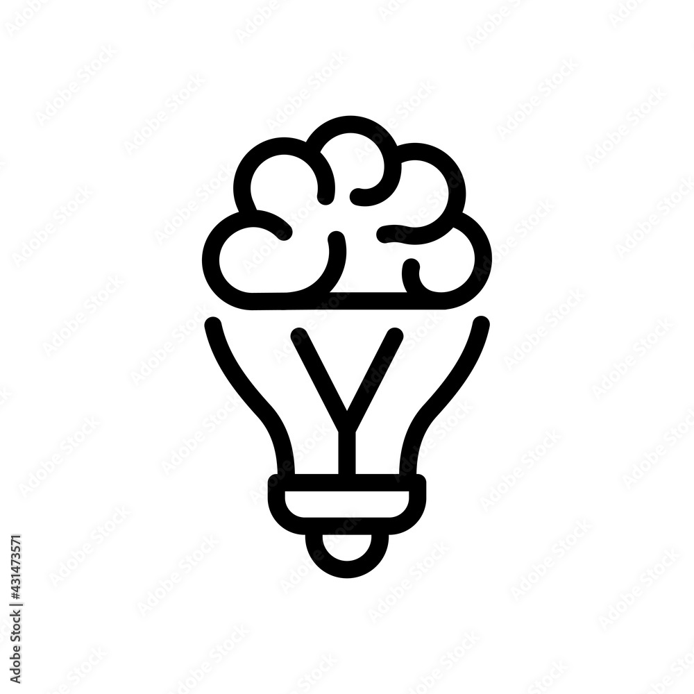 Knowledge icon, brain and bulb, innovative idea. Black linear icon with editable stroke on white background Knowledge icon, brain and bulb, innovative idea. Black linear icon with editable stroke on white background