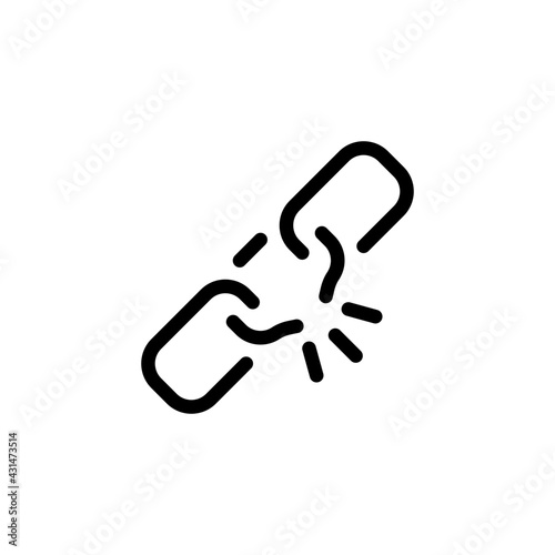 Broken chain, weak security, simple icon. Black linear icon with editable stroke on white background