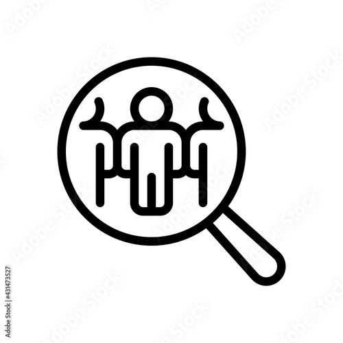 Human Resource, recruit to a job, search experts, talent people, business icon. Black linear icon with editable stroke on white background