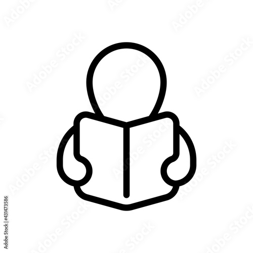 Person with book, read magazine, simple icon. Black linear icon with editable stroke on white background photo
