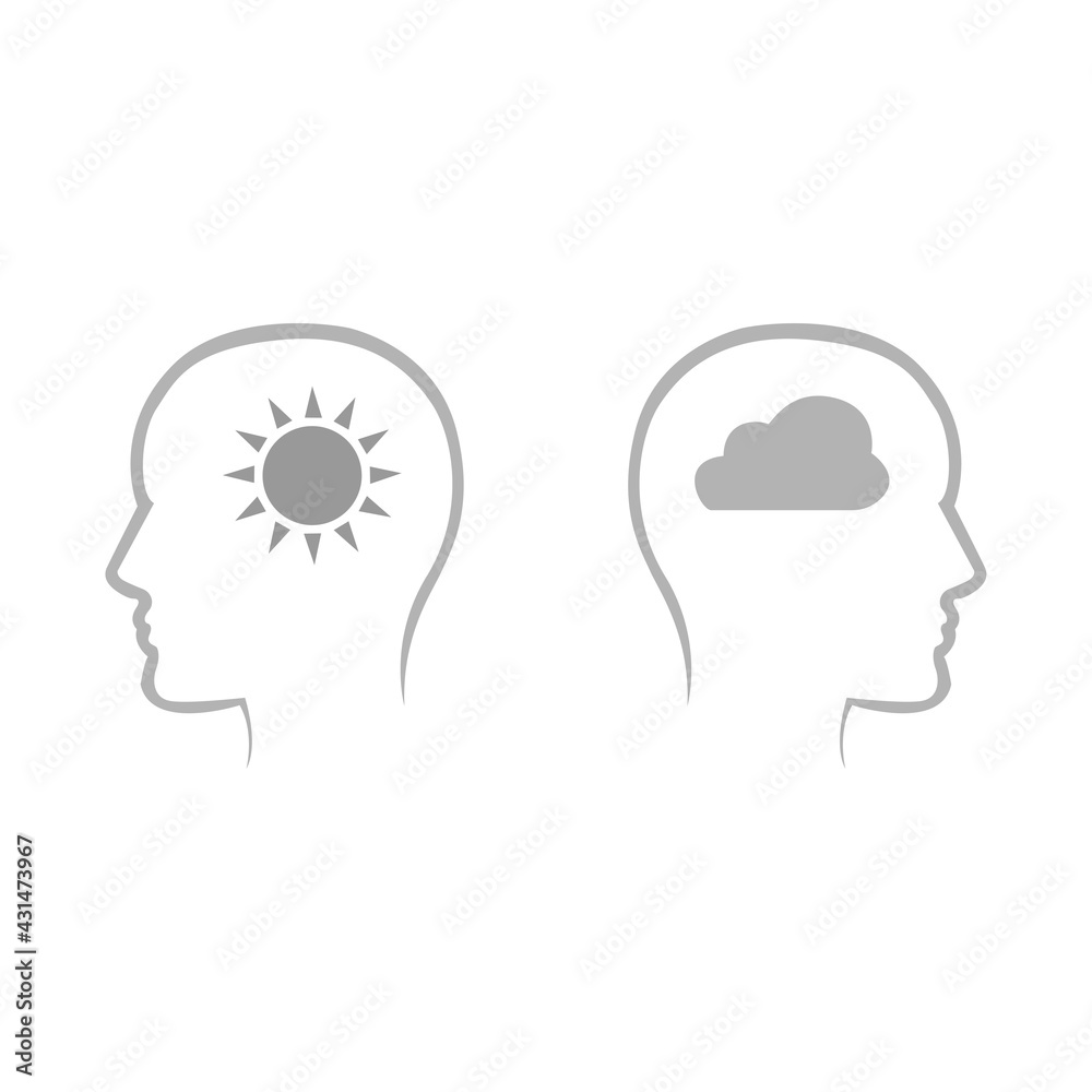head icon in the middle with the sun, concept ideas on a white background, vector illustration