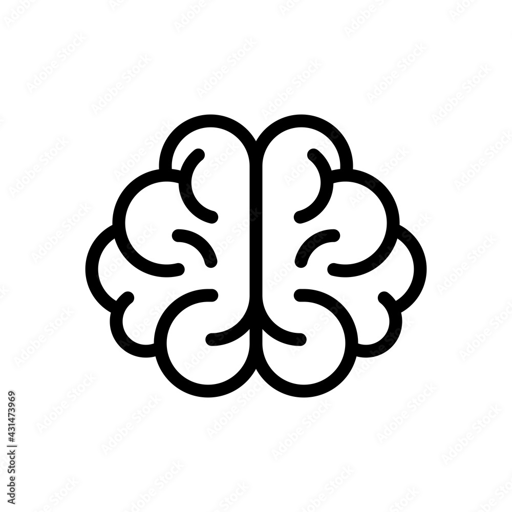 Human brain, creative mind, simple icon. Black linear icon with editable stroke on white background Human brain, creative mind, simple icon. Black linear icon with editable stroke on white background