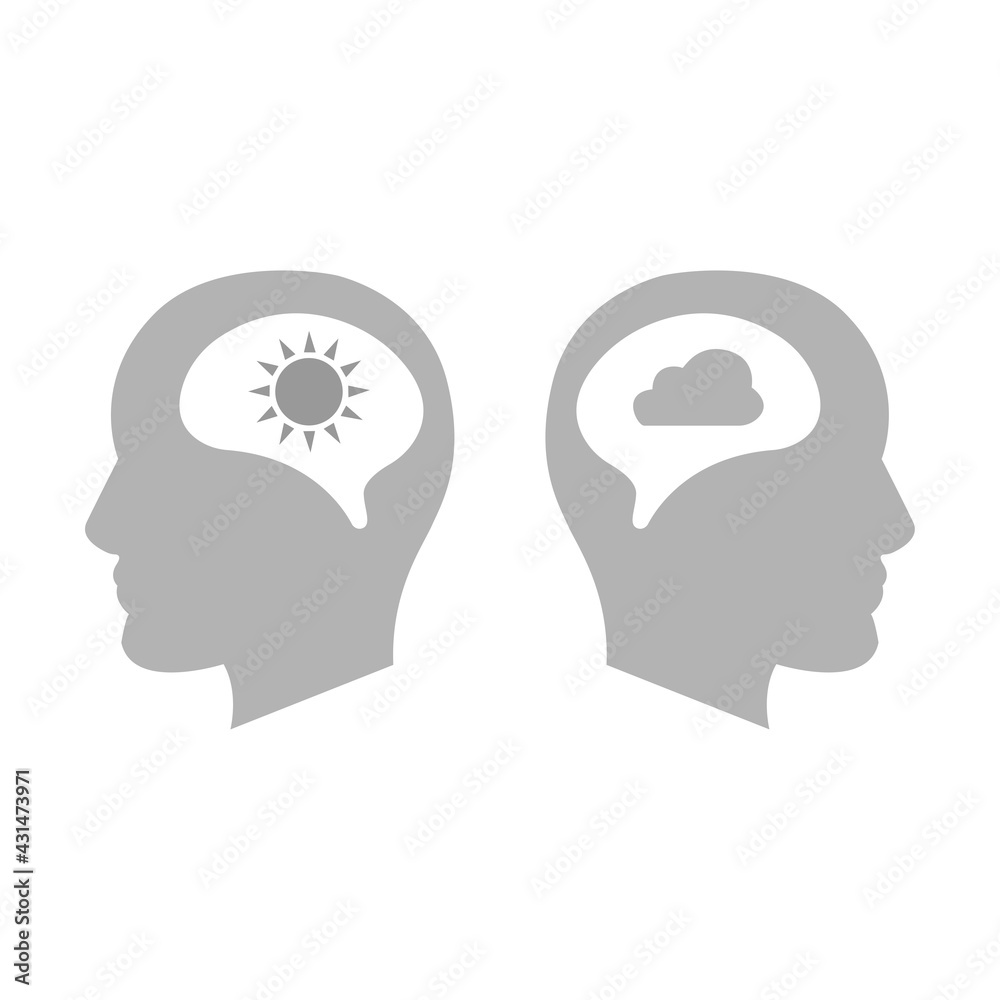 head icon in the middle with the sun, concept ideas on a white background, vector illustration head icon in the middle with the sun, concept ideas on a white background, vector illustration
