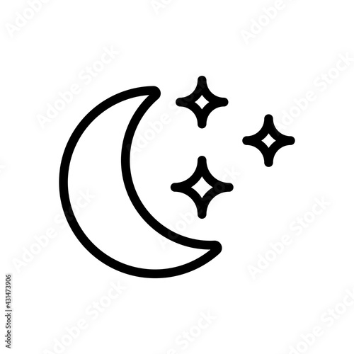 Half moon on night sky, simple icon. Black linear icon with editable stroke on white background