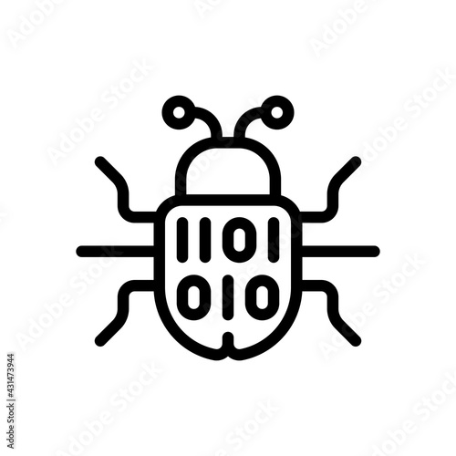 Simple bug icon, computer virus or malware. Black linear icon with editable stroke on white background