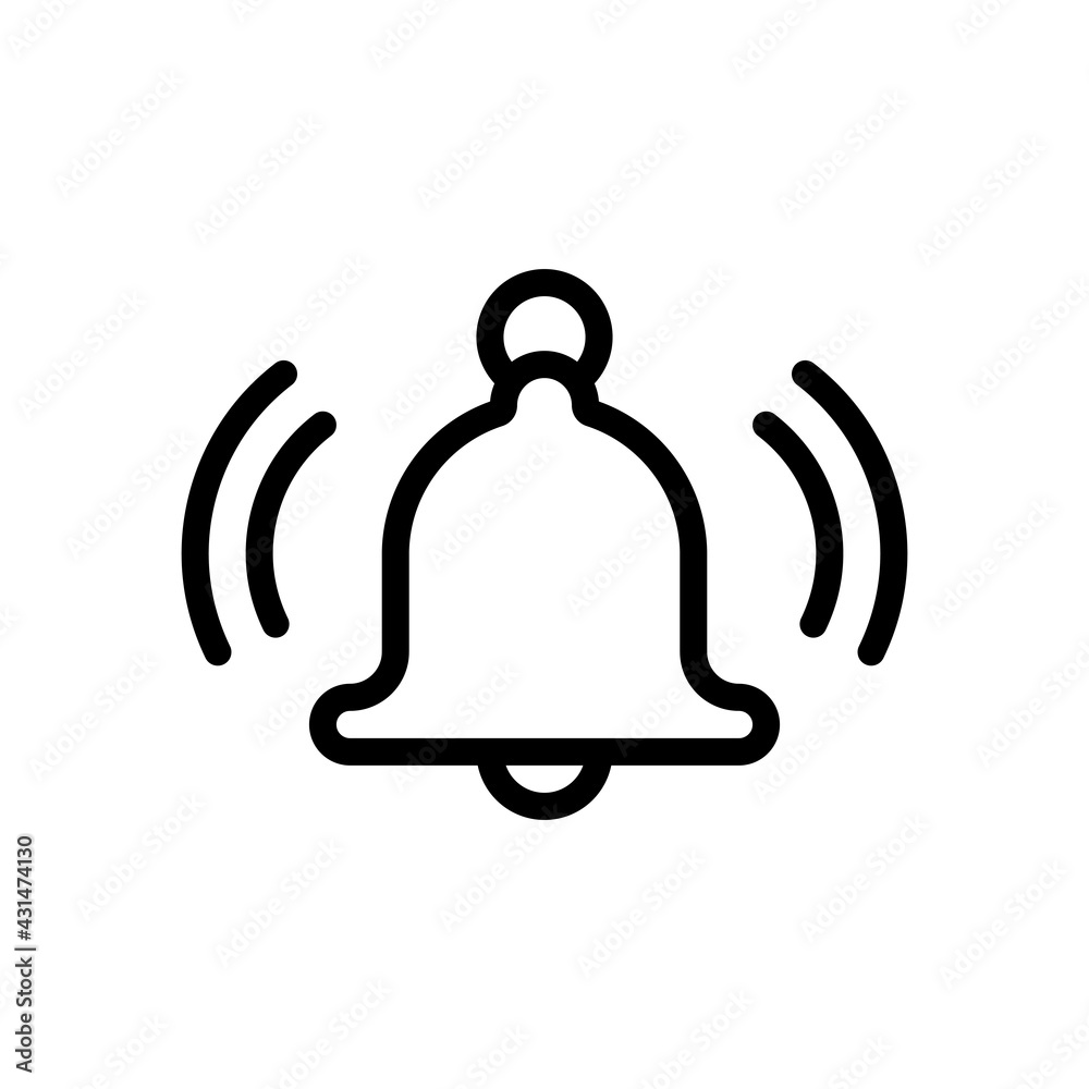 Simple bell, alarm icon. Black linear icon with editable stroke on white background