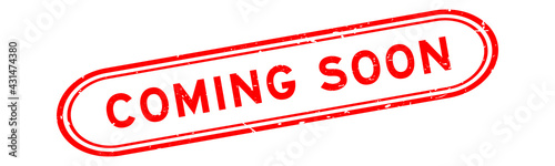 Grunge red coming soon word rubber seal stamp on white background