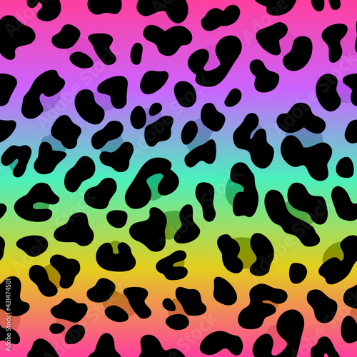 Rainbow leopard vector seamless pattern. Neon gradient