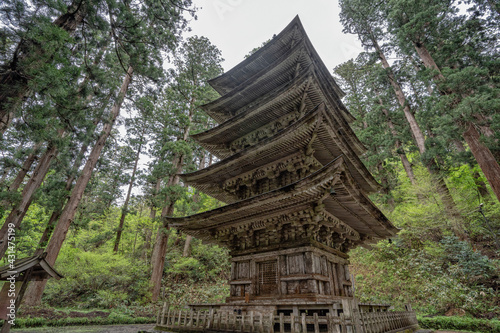 National tresure of Five Storied Pagoda at Dewa Sanzan Shrine in Tsuruoka, Miyagi, Japan