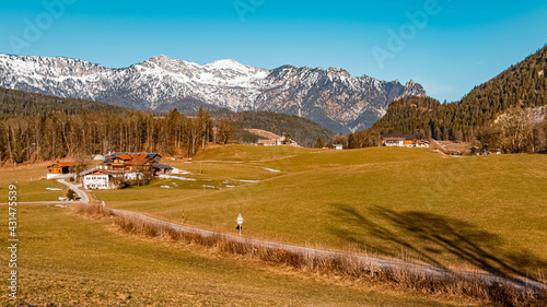 Beautiful alpine winter view on a sunny day with the famous Resting Witch summit in the background near Berchtesgaden, Bavaria, Germany