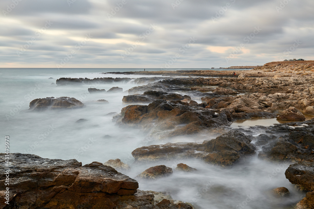 Sunrise over the rock coast of Tulenovo, Black sea, Bulgaria