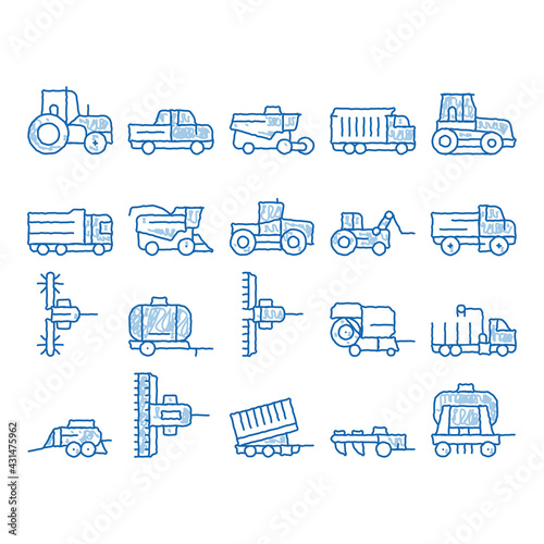 Agricultural Vehicles Vector icon hand drawn illustration