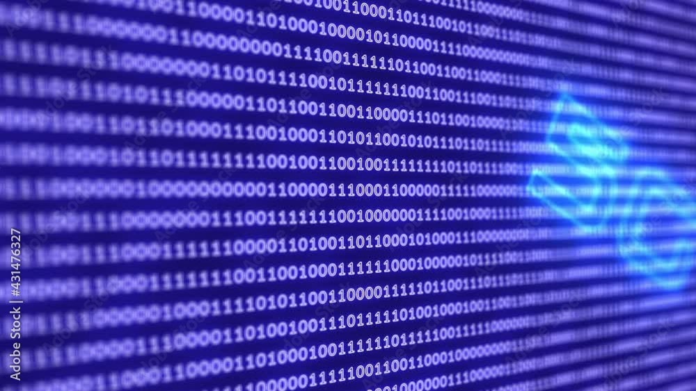 5G telecommunications network technology future concept, name text intro on blue binary code grid abstract numbers background