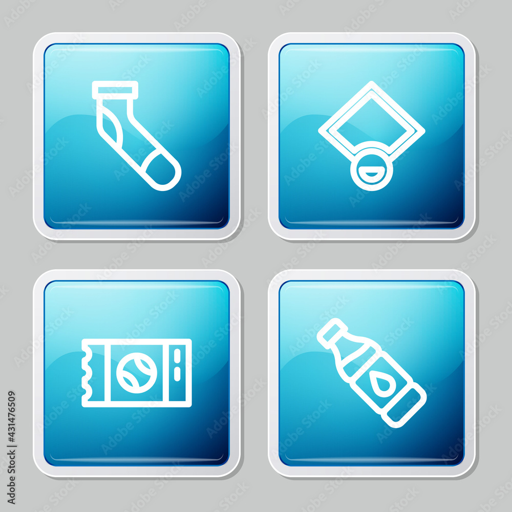 Set line Baseball sock, field, ticket and Bottle of water icon. Vector Set line Baseball sock, field, ticket and Bottle of water icon. Vector