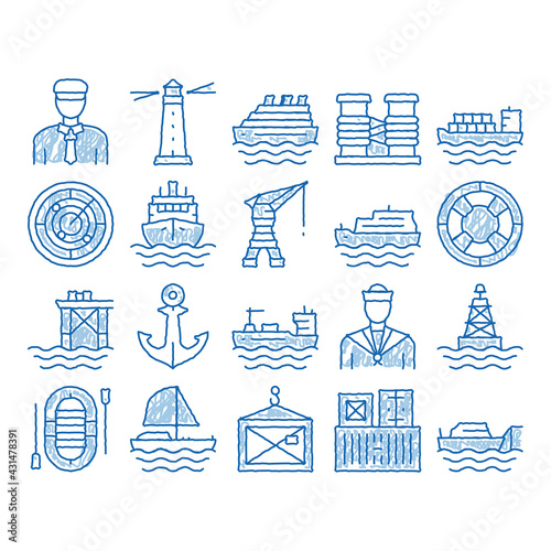 Marine Port Transport icon hand drawn illustration