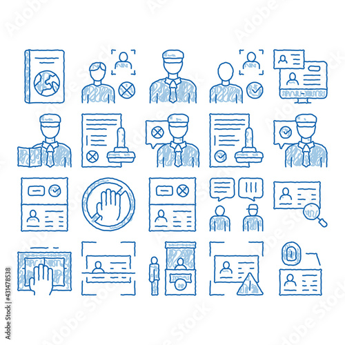 Passport Control Check icon hand drawn illustration